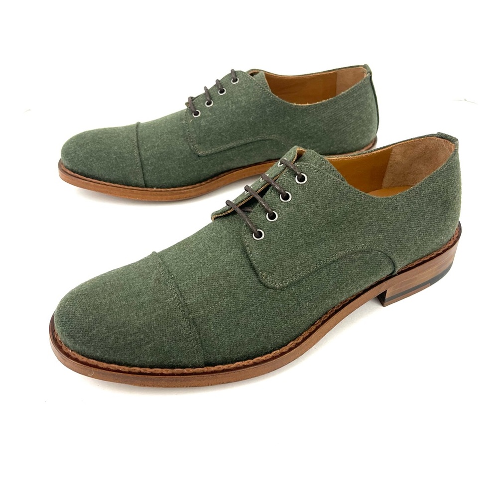 TAFT The Kennedy Shoe Green Wool Leather Oxford Cap Toe Lace Up Dress Shoes